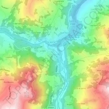 Mapa topográfico Cerredolo, altitud, relieve