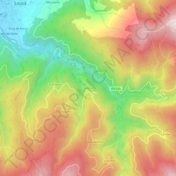 Mapa topográfico Talasnal, altitud, relieve