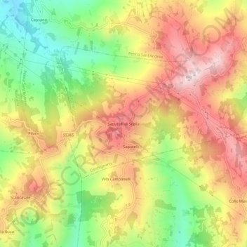 Mapa topográfico Saputelli di Sopra, altitud, relieve