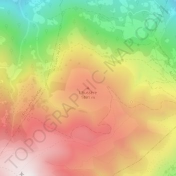 Mapa topográfico L'Aussère, altitud, relieve