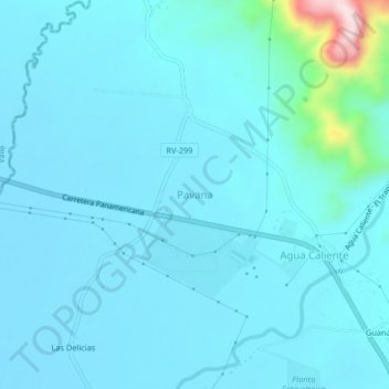 Mapa topográfico Pavana, altitud, relieve