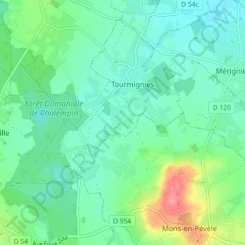 Mapa topográfico Wattines, altitud, relieve