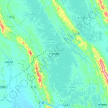 Mapa topográfico Rangamati, altitud, relieve