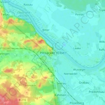 Mapa topográfico Hitzacker (Elbe), altitud, relieve