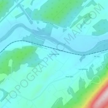 Mapa topográfico Horningford, altitud, relieve