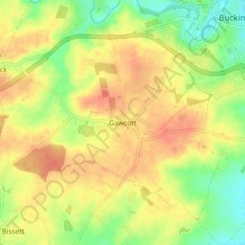 Mapa topográfico Gawcott, altitud, relieve