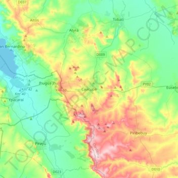 Mapa topográfico Caacupé, altitud, relieve