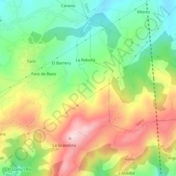 Mapa topográfico Cobertoria, altitud, relieve