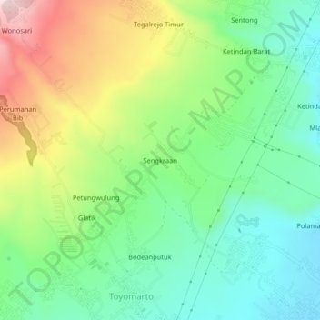 Mapa topográfico Sengkraan, altitud, relieve
