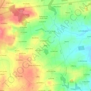 Mapa topográfico Senac, altitud, relieve