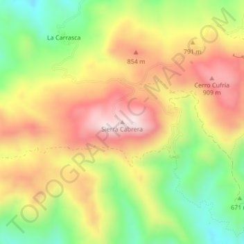 Mapa topográfico Sierra Cabrera, altitud, relieve