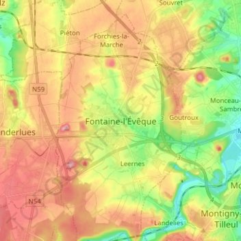 Mapa topográfico Fontaine-l'Évêque, altitud, relieve