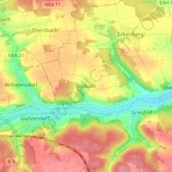 Mapa topográfico Borbath, altitud, relieve