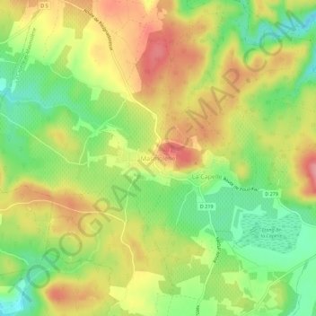 Mapa topográfico Masmolène, altitud, relieve