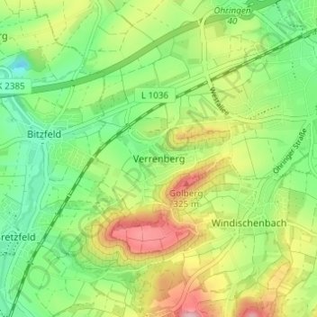 Mapa topográfico Verrenberg, altitud, relieve