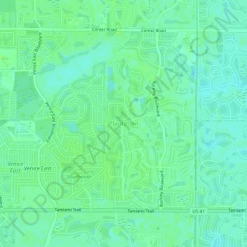 Mapa topográfico Plantation, altitud, relieve
