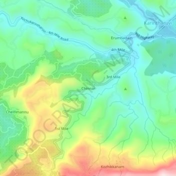 Mapa topográfico Chinnar, altitud, relieve