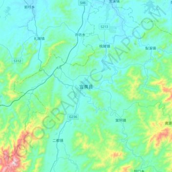 Mapa topográfico 宜黄县, altitud, relieve