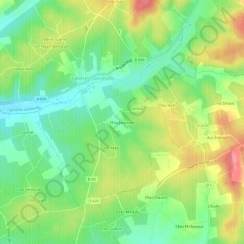 Mapa topográfico Chez Jonchère, altitud, relieve