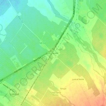 Mapa topográfico Los Canales, altitud, relieve