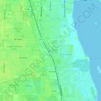 Mapa topográfico Nevins, altitud, relieve