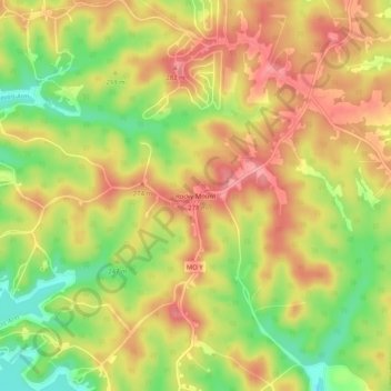 Mapa topográfico Rocky Mount, altitud, relieve