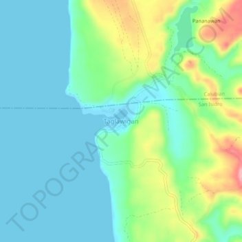 Mapa topográfico Taglawigan, altitud, relieve