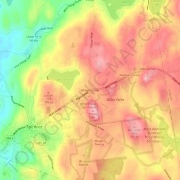 Mapa topográfico Sibleys Corner, altitud, relieve