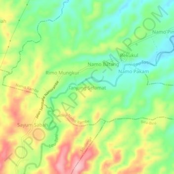 Mapa topográfico Tanjung Selamat, altitud, relieve