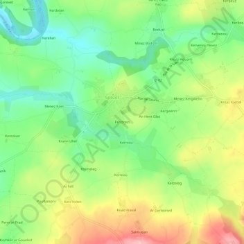 Mapa topográfico Pendrein, altitud, relieve