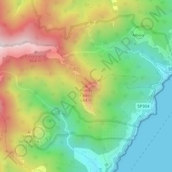 Mapa topográfico Monte Falerio, altitud, relieve