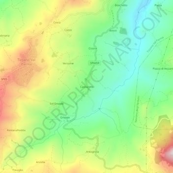 Mapa topográfico Carpaneto, altitud, relieve