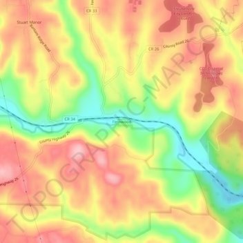 Mapa topográfico Fernwood, altitud, relieve