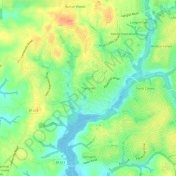 Mapa topográfico The Links, altitud, relieve