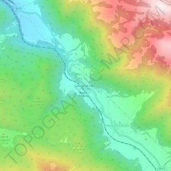 Mapa topográfico Castello di Corno, altitud, relieve