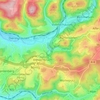 Mapa topográfico Halstenbach, altitud, relieve