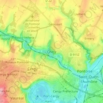 Mapa topográfico Osny, altitud, relieve
