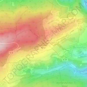 Mapa topográfico "Schöner Berg", altitud, relieve