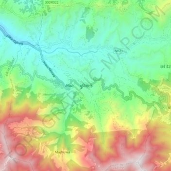 Mapa topográfico Dhunibesi, altitud, relieve