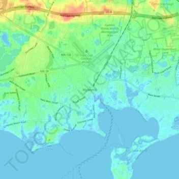 Mapa topográfico Hyannis, altitud, relieve