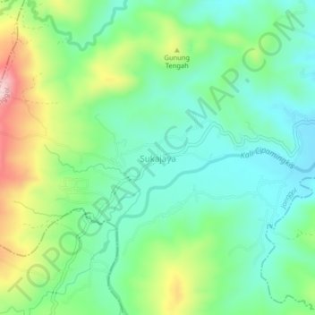 Mapa topográfico Sukajaya, altitud, relieve