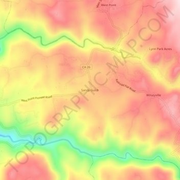 Mapa topográfico Sandy Gulch, altitud, relieve
