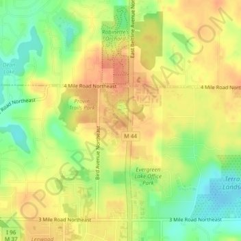 Mapa topográfico WEHB-FM (Grand Rapids), altitud, relieve