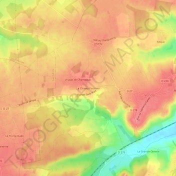 Mapa topográfico Le Champ Fournier, altitud, relieve