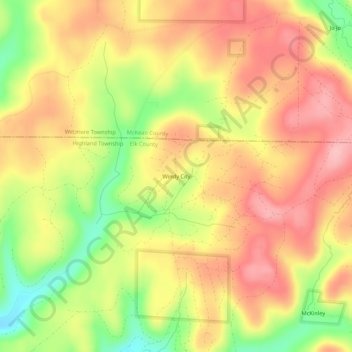 Mapa topográfico Windy City, altitud, relieve