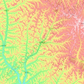 Mapa topográfico 华池县, altitud, relieve