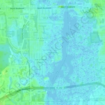 Mapa topográfico Pablo Keys, altitud, relieve