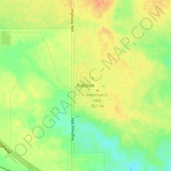 Mapa topográfico Ralston, altitud, relieve