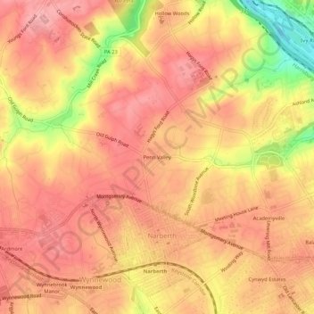 Mapa topográfico Penn Valley, altitud, relieve