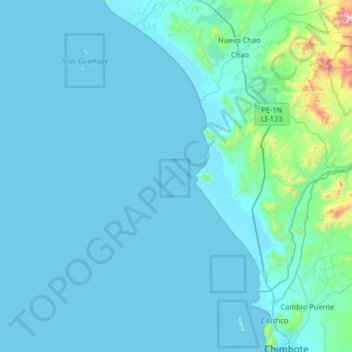 Mapa topográfico Chao, altitud, relieve